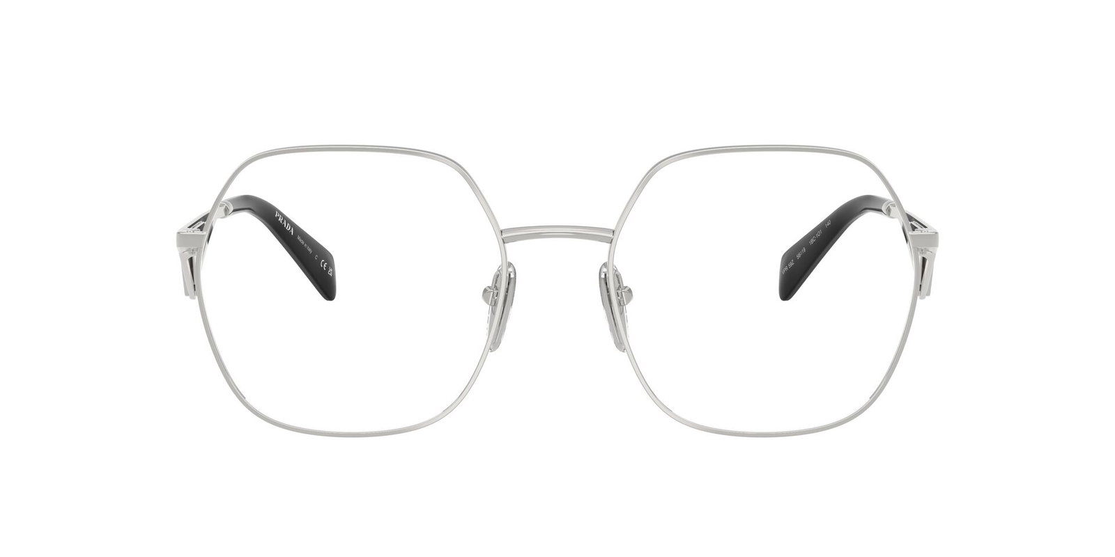Das Bild zeigt die Prada Brille 59ZV in Silber von vorne.